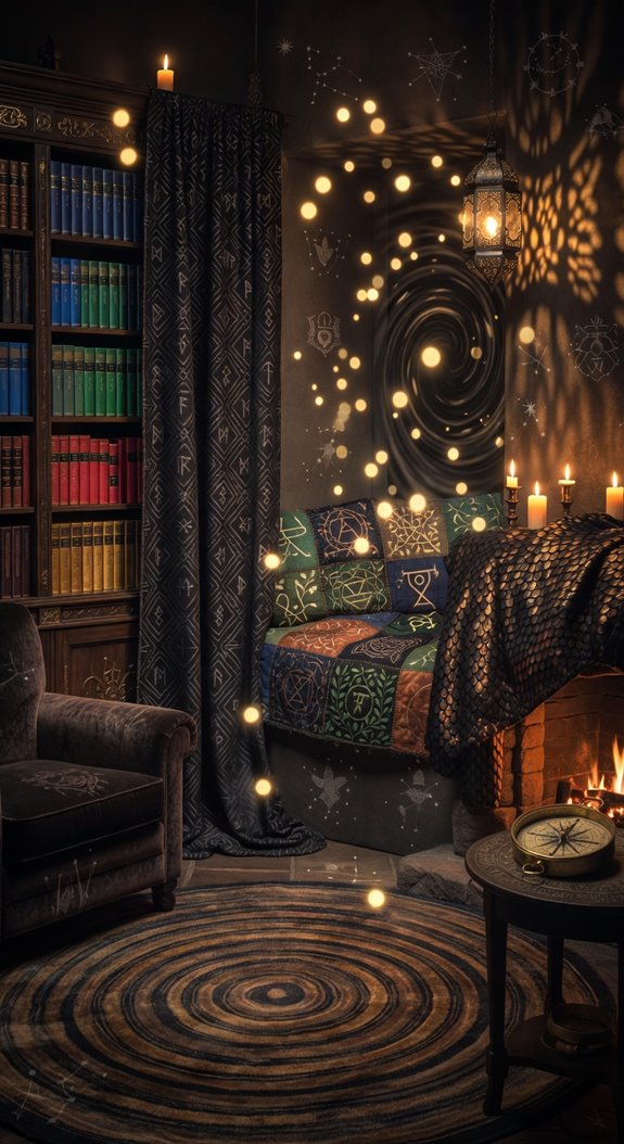 gryffindor crimson candlelit shelves