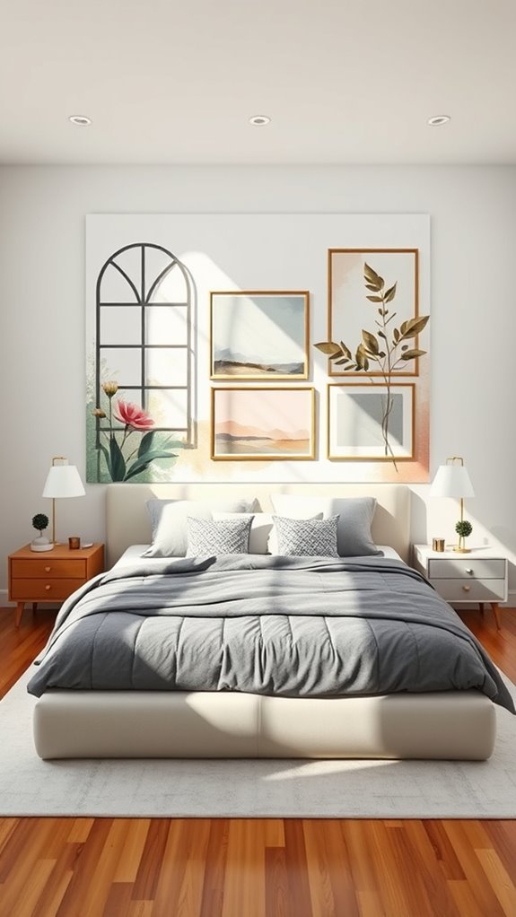 hand painted botanical mural headboard vignette