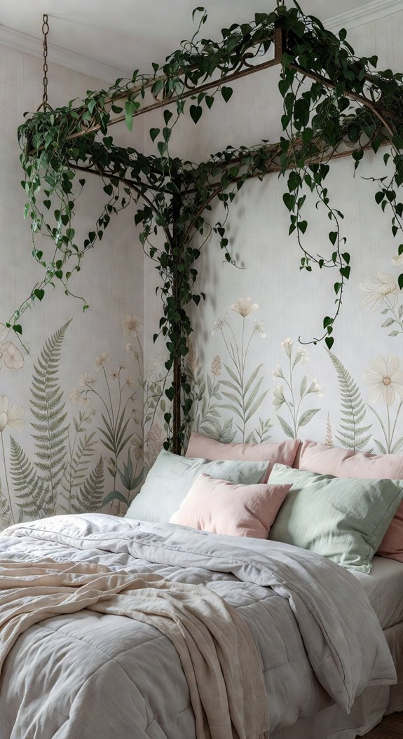hanging vines with botanical prints