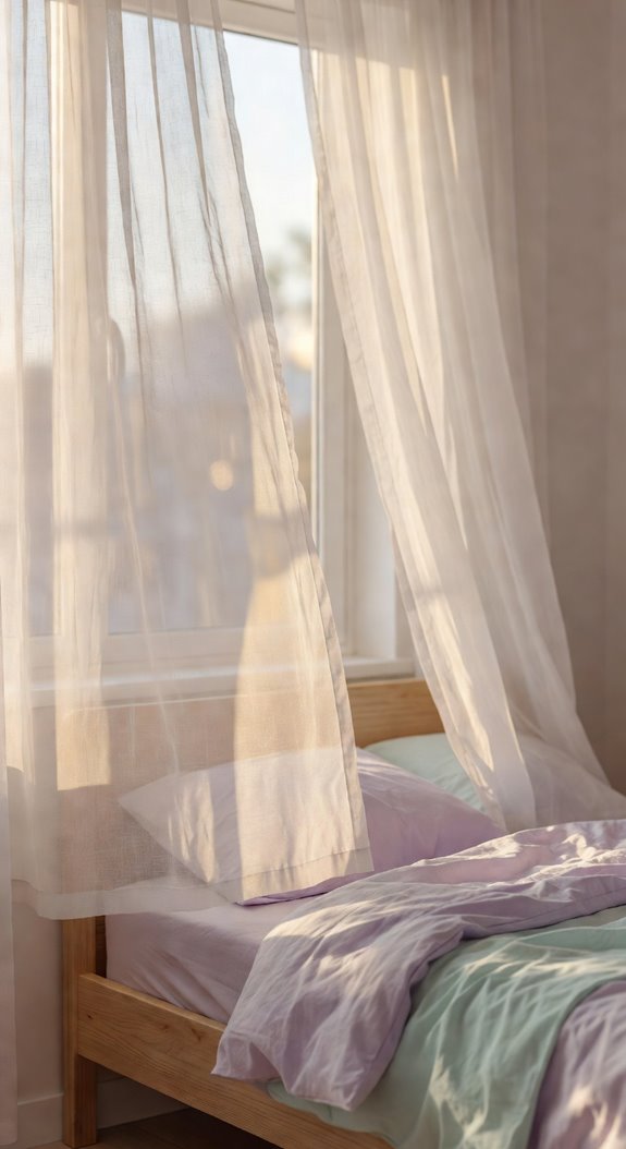 high wide sheer curtains soften sunlight