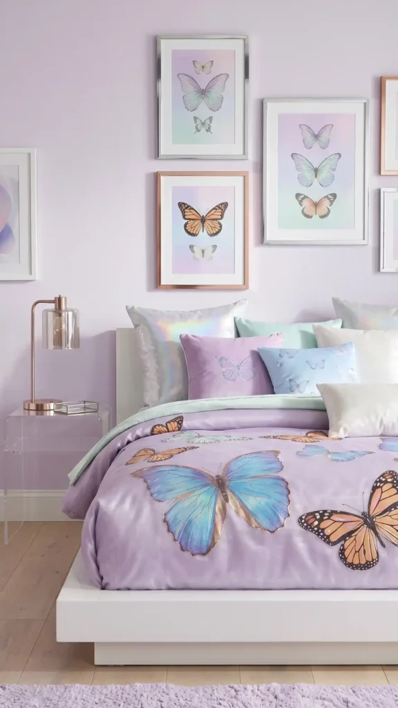 iridescent butterfly bedding layers