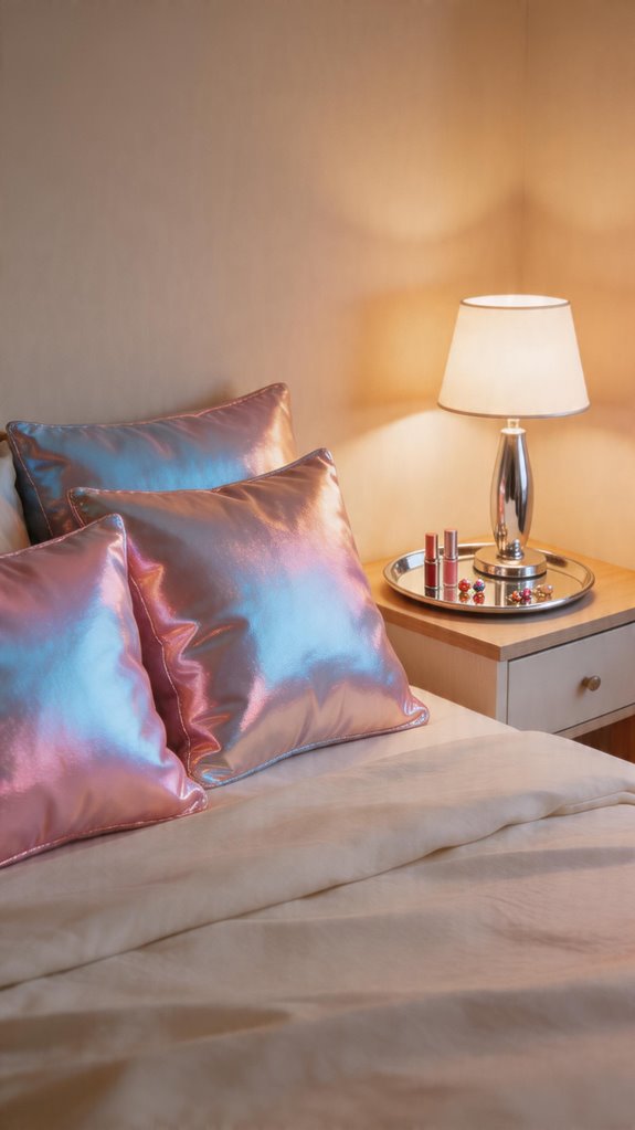 iridescent pillows muted textiles