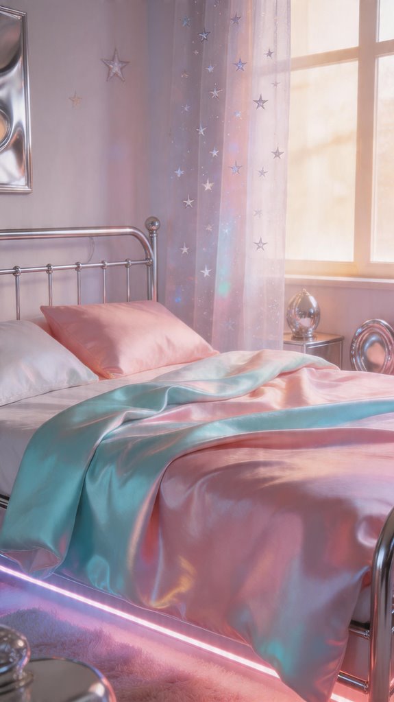 iridescent satin bedding neutral backdrop