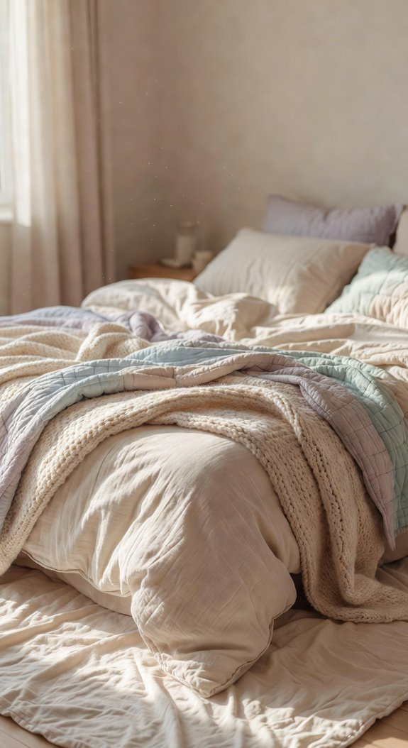 layered bedding with neutral textures