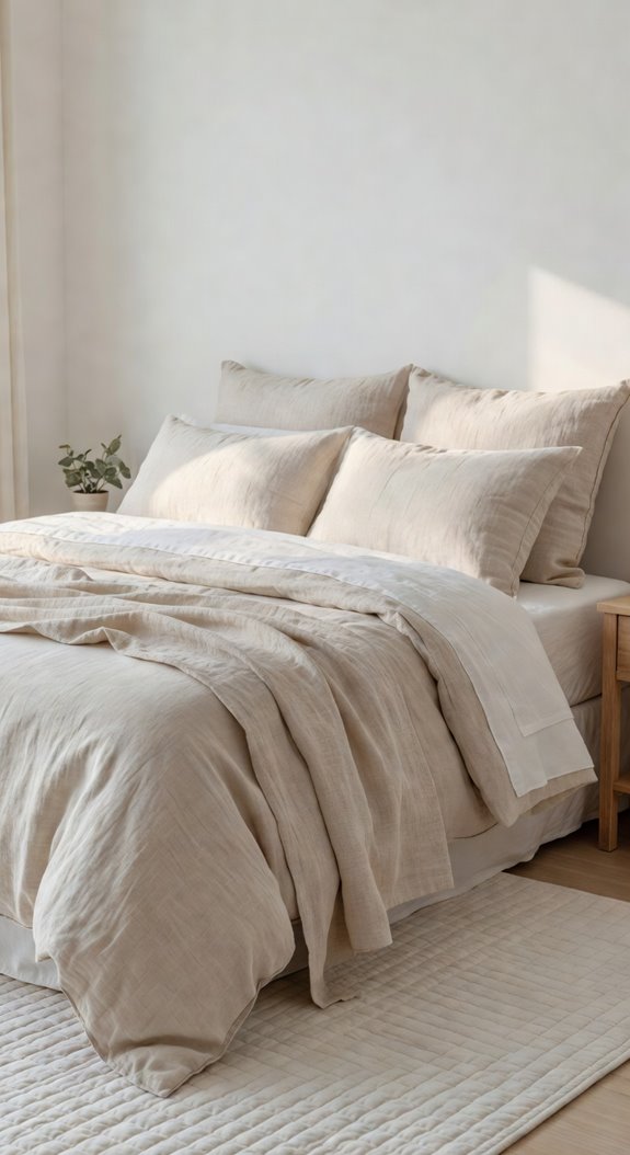 layered linen bedding with neutrals