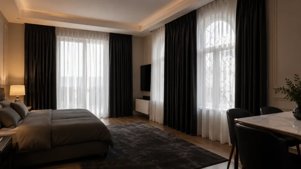 layered sheer over blackout drapes