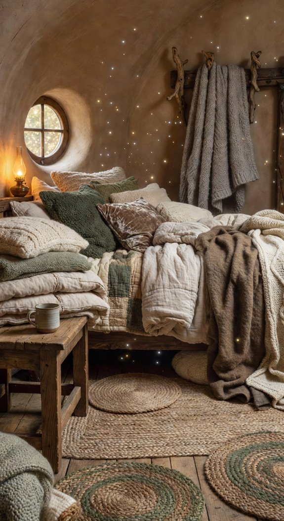 layered textiles earthy cozy tones