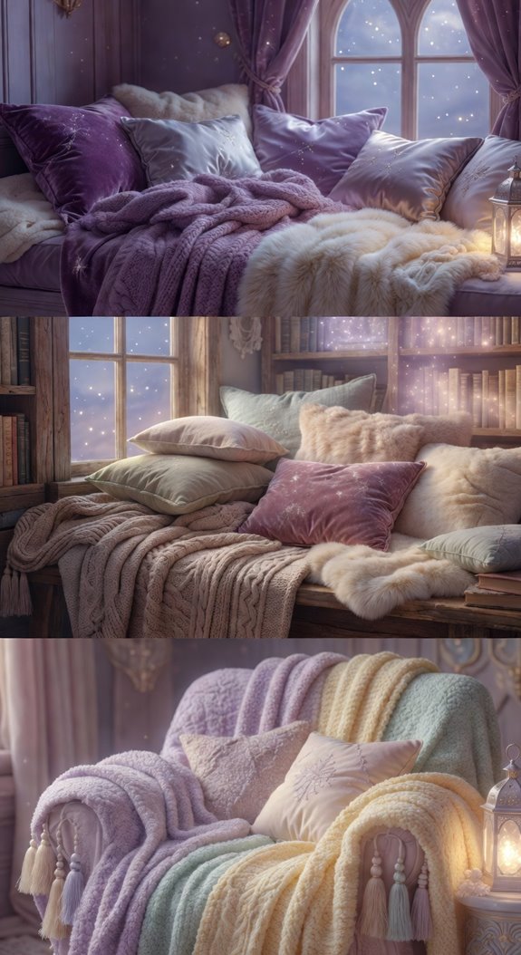 layered textiles for cozy reading chair