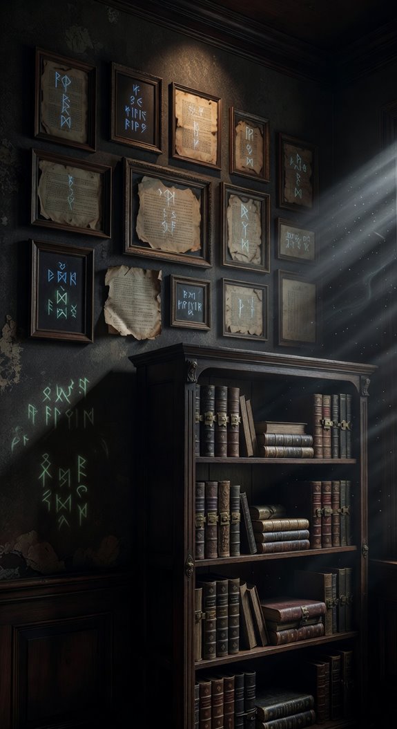 leather bound volumes gothic shelves