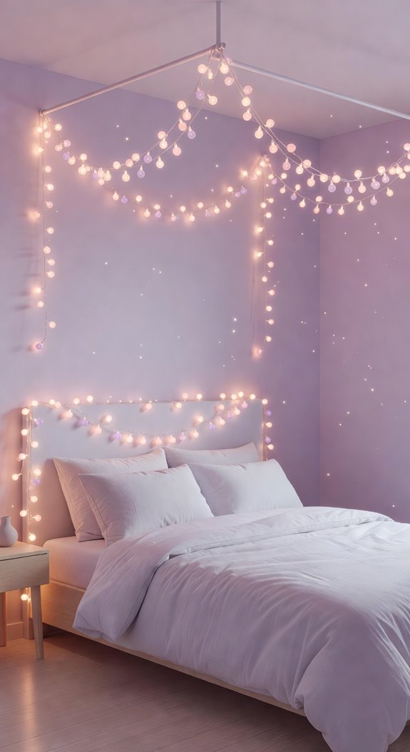 lilac walls white linen pastel lights