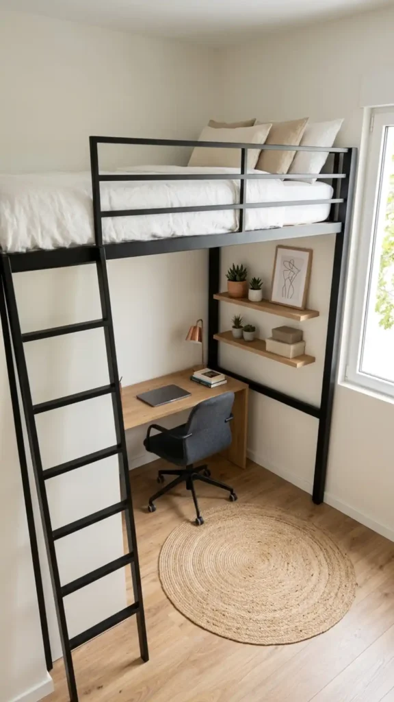 loft bed frees floor space