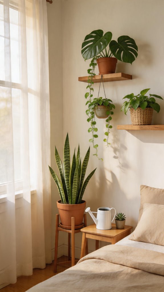 low maintenance bedroom greenery arrangement