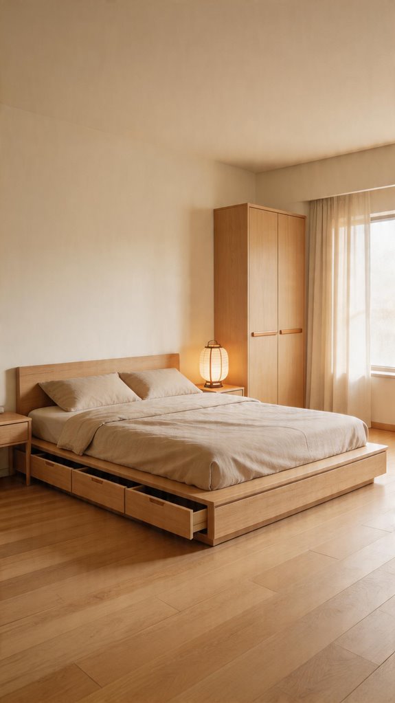 low profile japandi bedroom layout