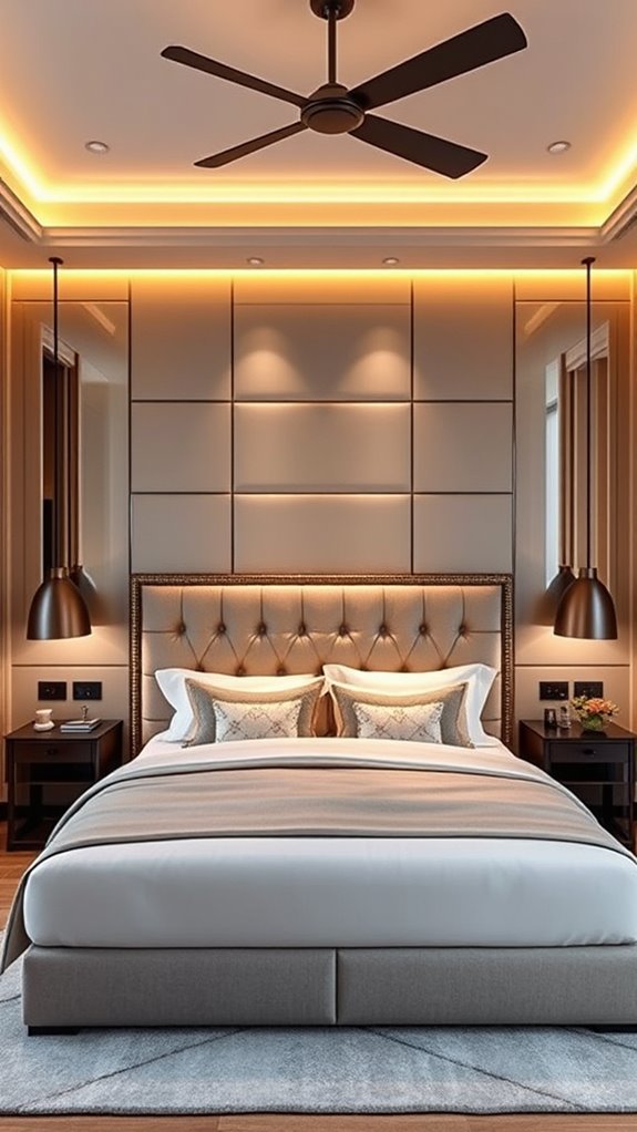 luxurious upholstered headboard with shelves