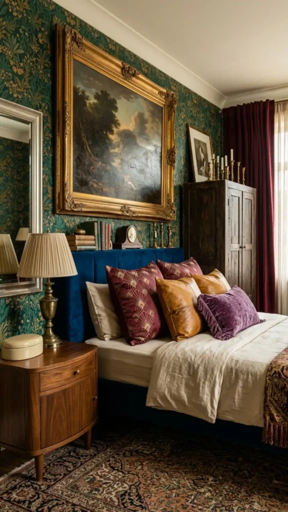 maximalist bedroom curated layered opulence
