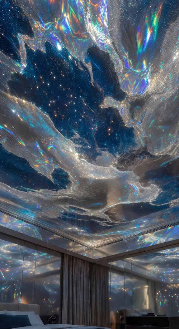 metallic and holographic galaxy ceiling