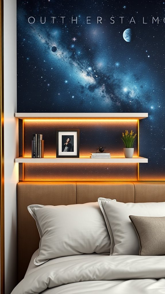 metallic gold trim accents shelves