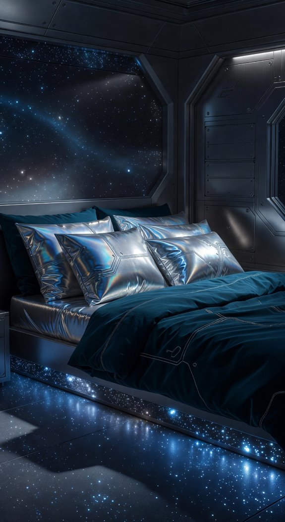 metallic throw pillows enhance spacecore aesthetics