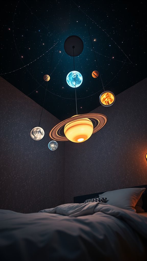 miniature planetary mobile with glow