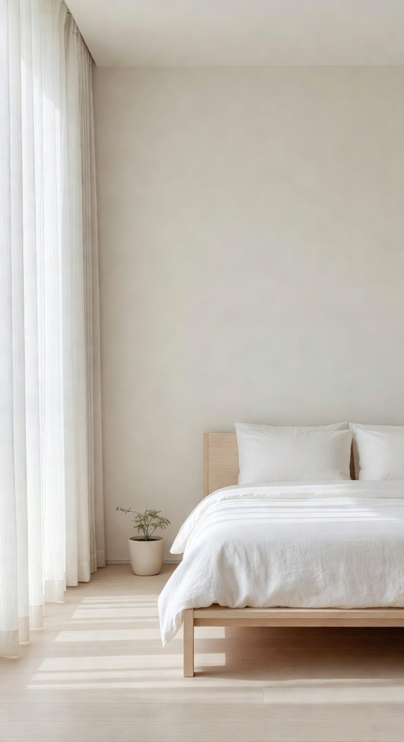 minimalist bedroom with light and plants