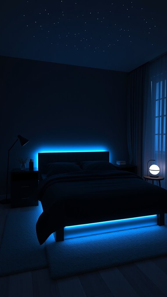 minimalist galaxy bedroom with ambient leds