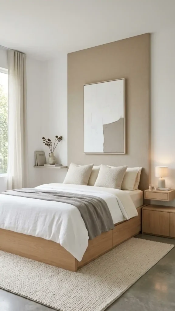 minimalist nordic calm with cohesive bed wall
