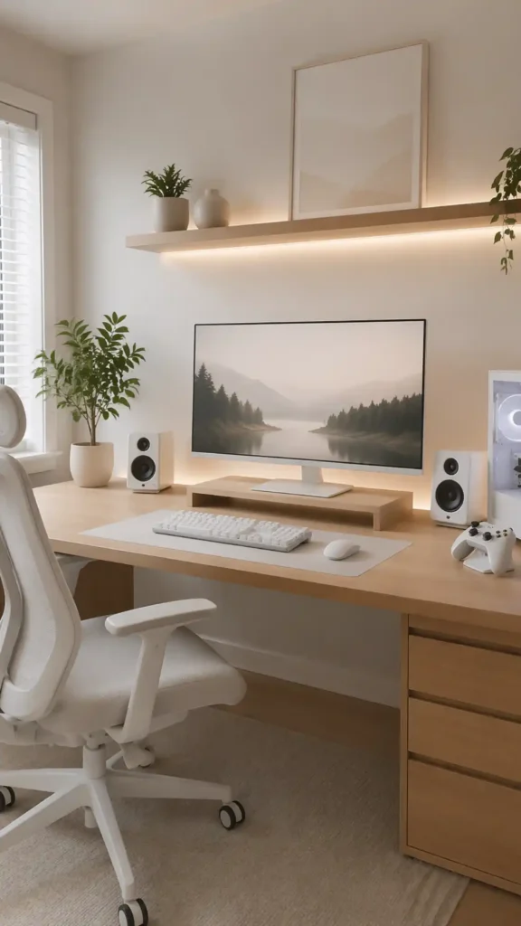minimalist oak desk white peripherals