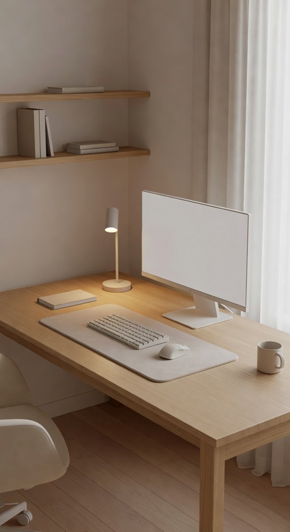 minimalist oak desk white peripherals