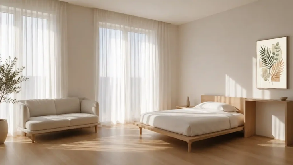 minimalist white linen sheers ceiling height