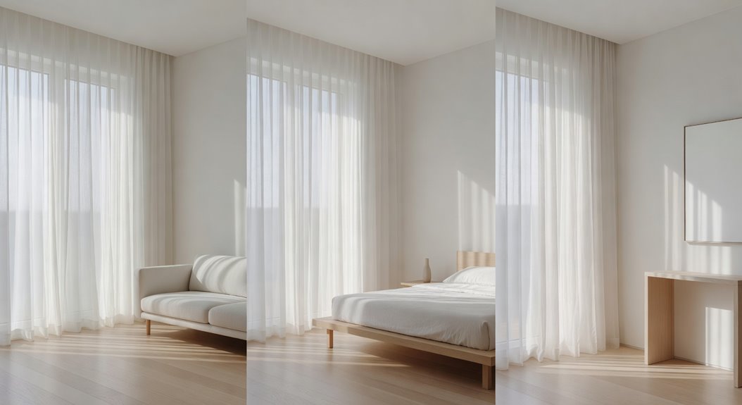 minimalist white linen sheers ceiling height