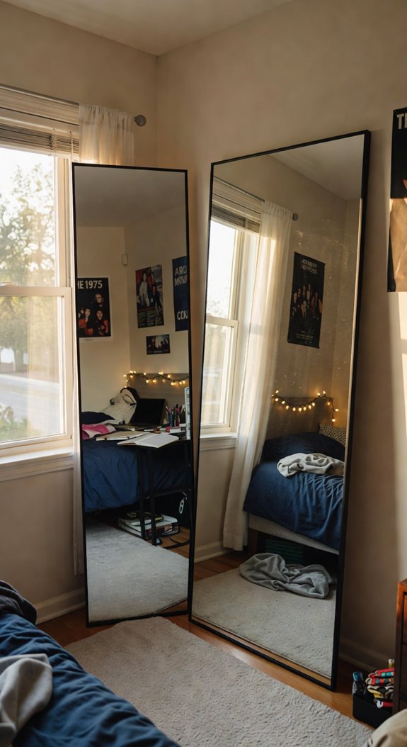 mirrors double natural light across windows