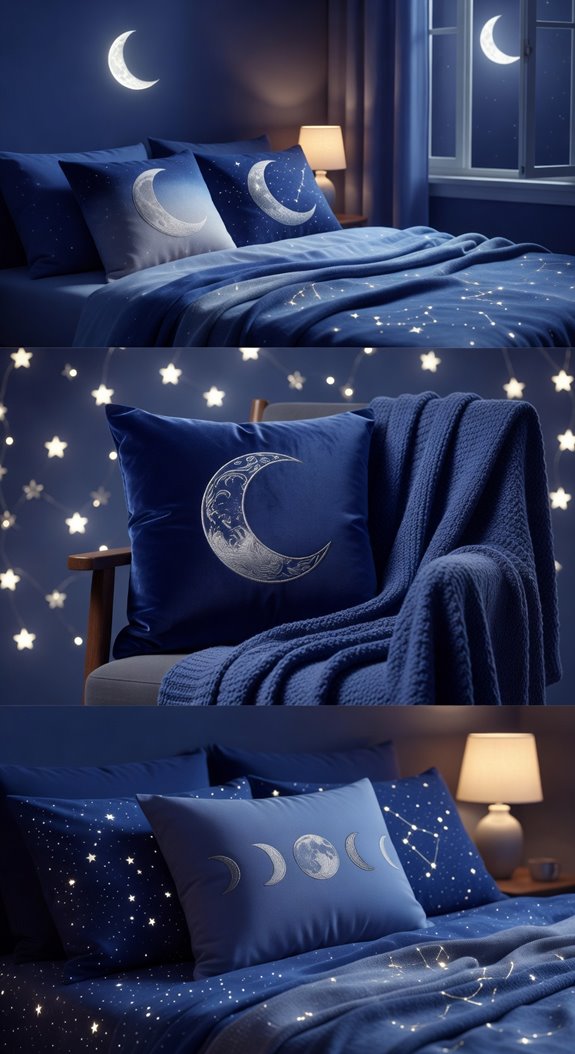 moon phase pillows silver accents