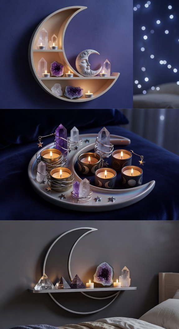 moon shelf with crystals and candles