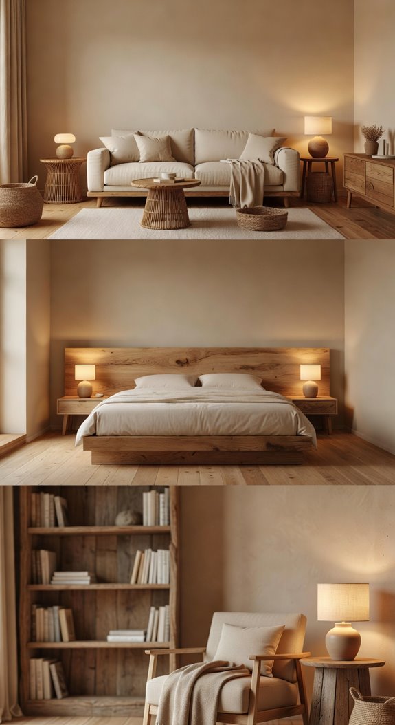 natural wood tones grounding neutral spaces
