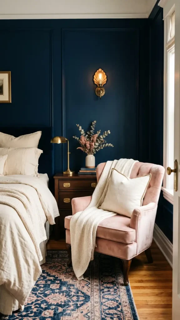 navy blush brass ivory