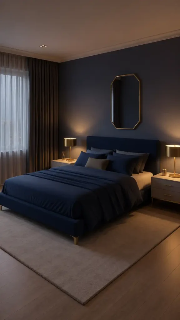navy walls soft gold accents
