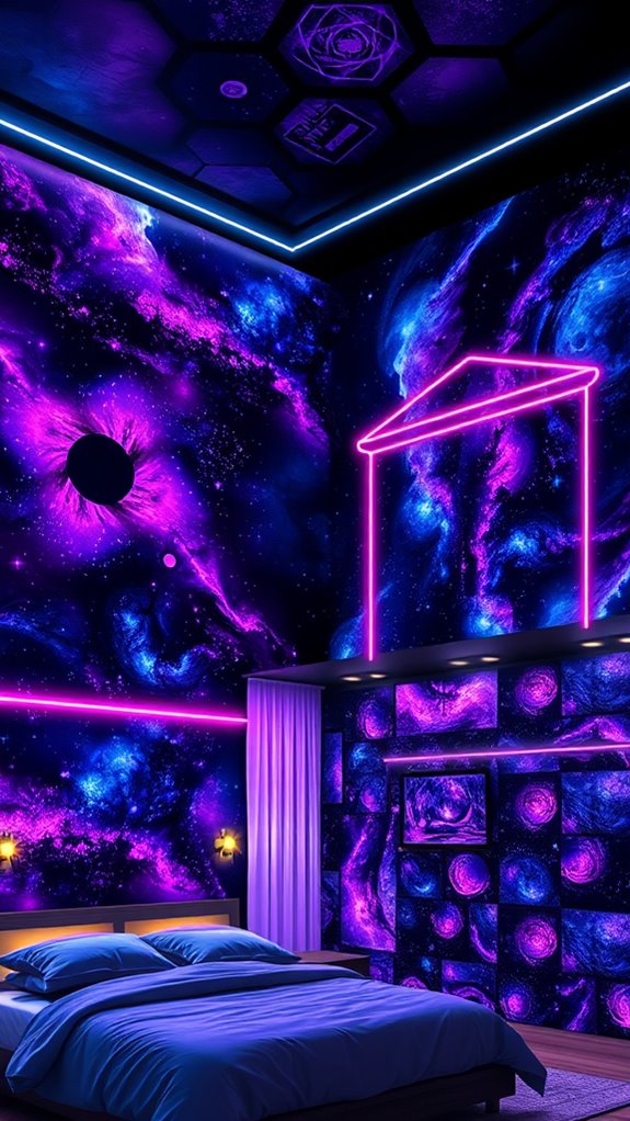 neon layered galaxy bedroom ambiance