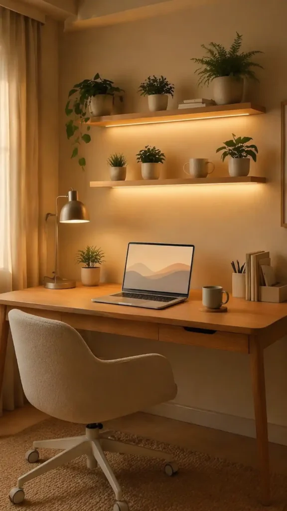 neutral desk surface tidy cables clean sightline