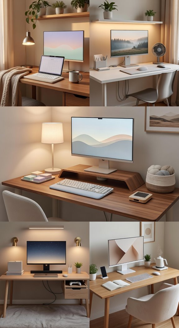 neutral desk surface tidy cables clean sightline