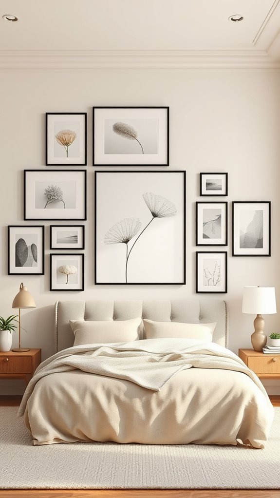 neutral toned gallery wall varied frames