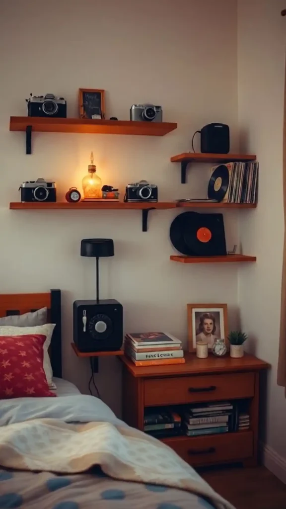 open shelves display curated nostalgia
