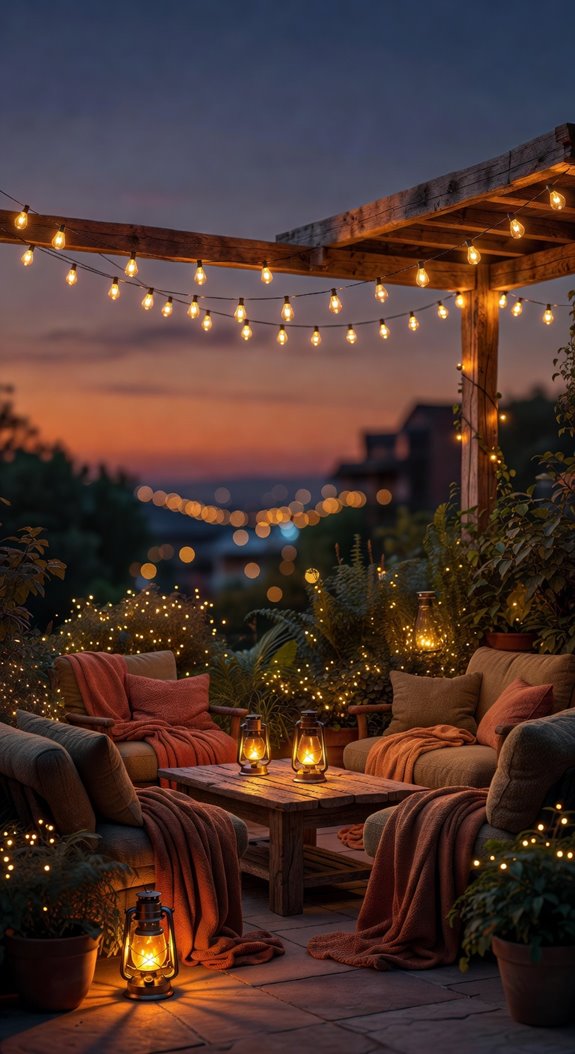 outdoor patio string lights illuminate evenings