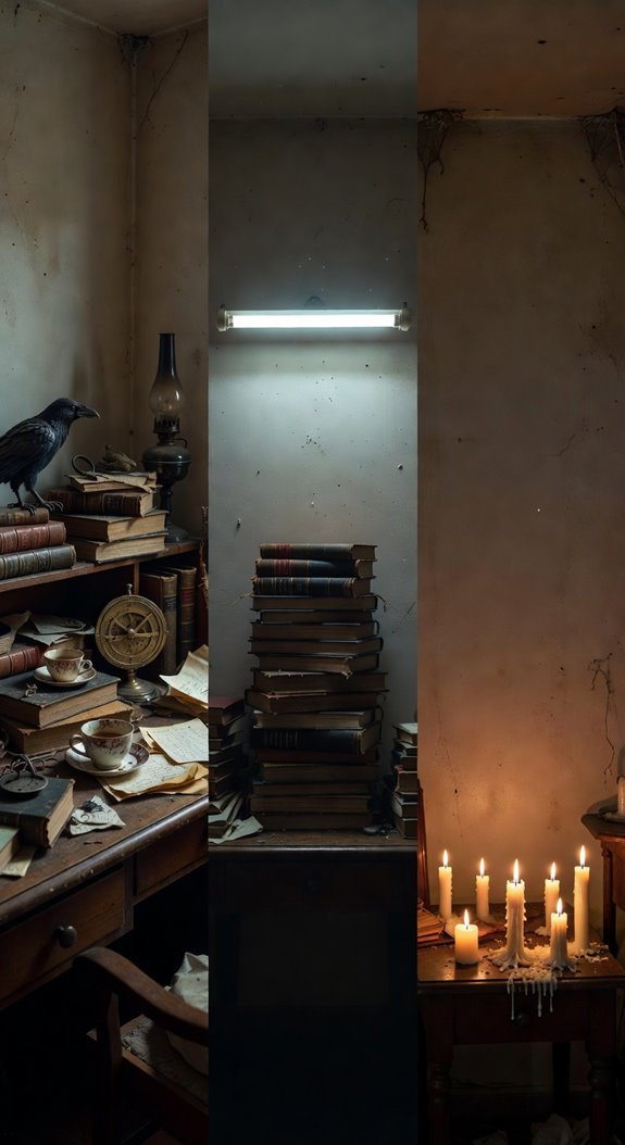 over cluttered cheap harsh lighting