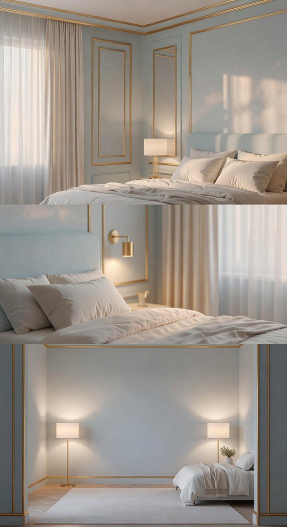 pale blue warm gold accents