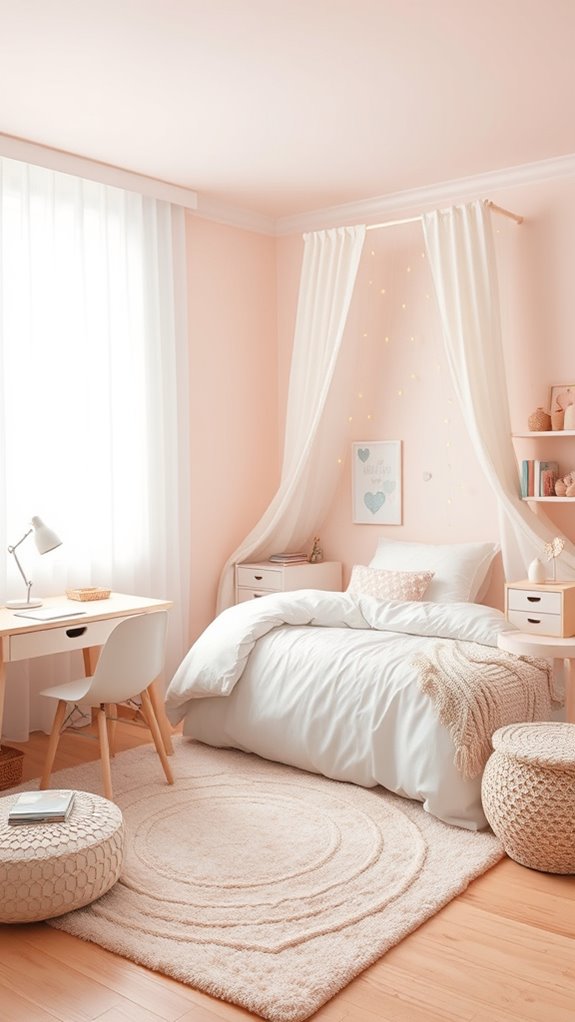pastel bedroom with textures and flowers