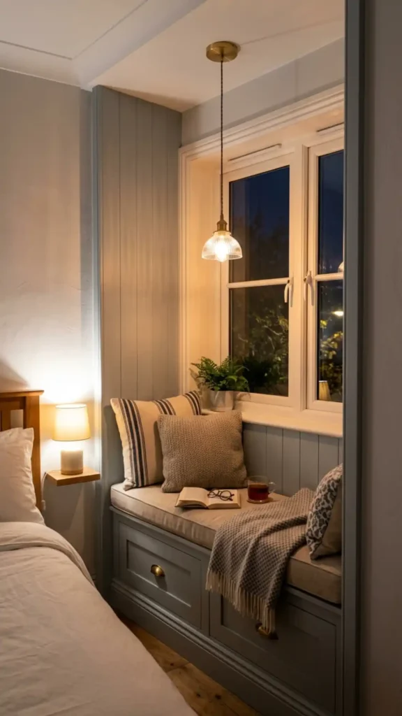 pendant lit compact reading nook illumination