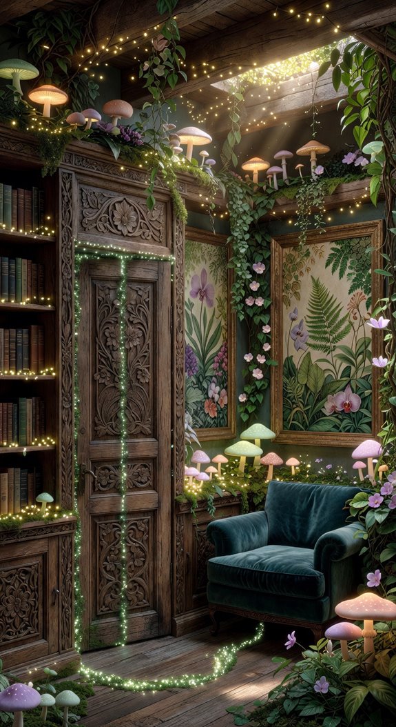 pivot bookshelf conceals secret garden alcove