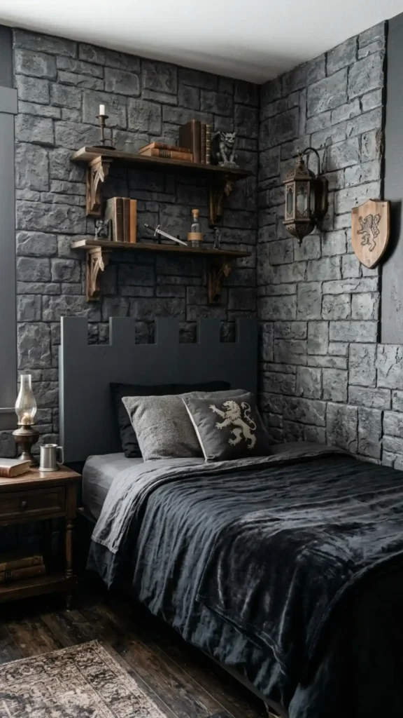plywood battlement headboard faux stone