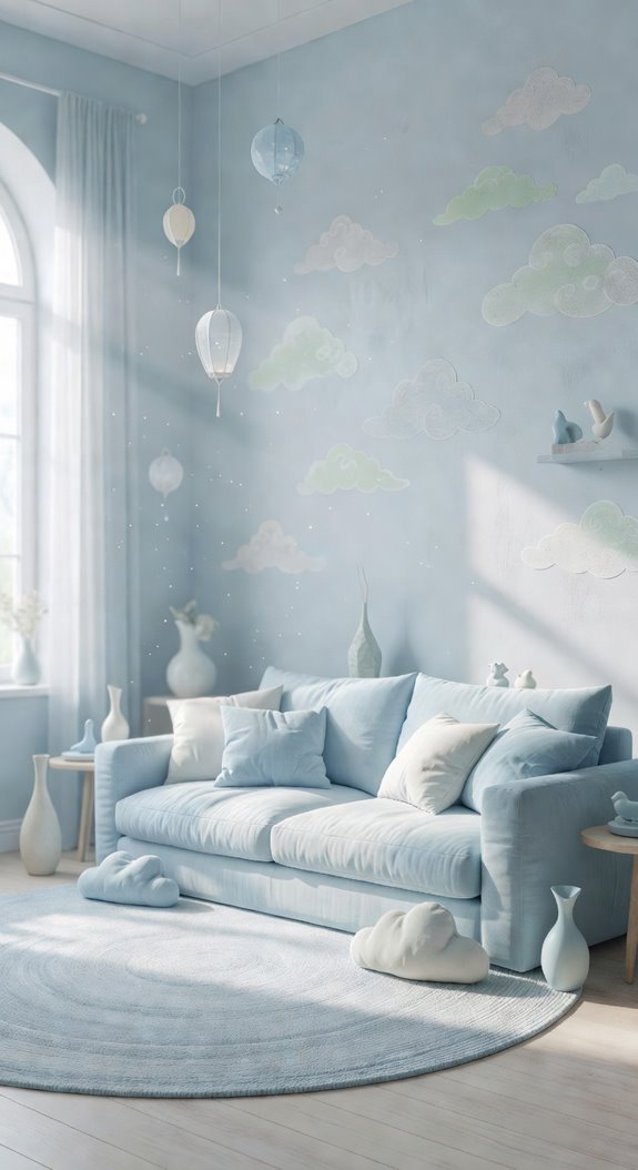 powder blue serene airy living spaces