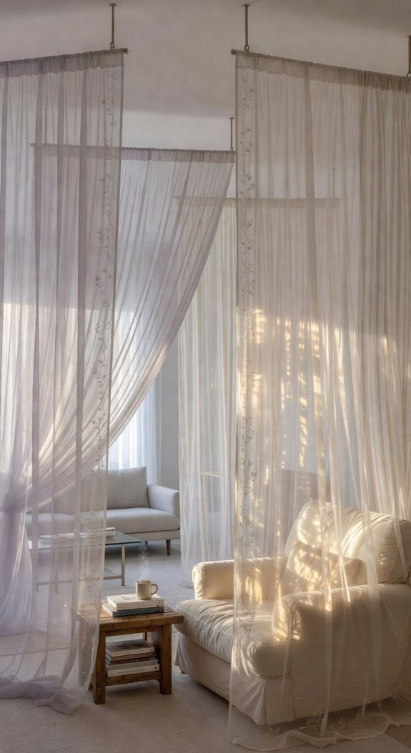 sheer curtains define airy zones